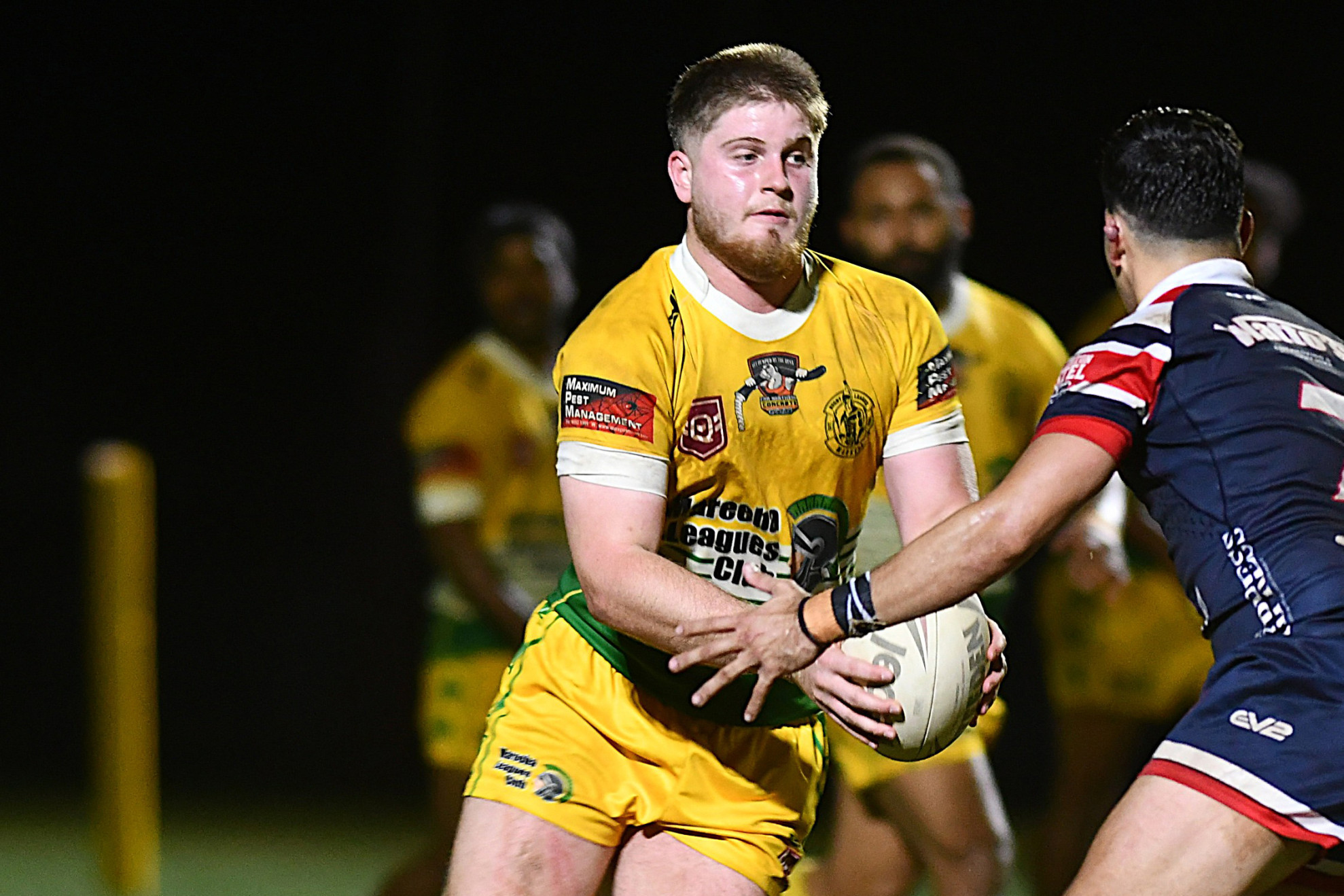 Gladiators prop Cain Hastie takes a hit-up.