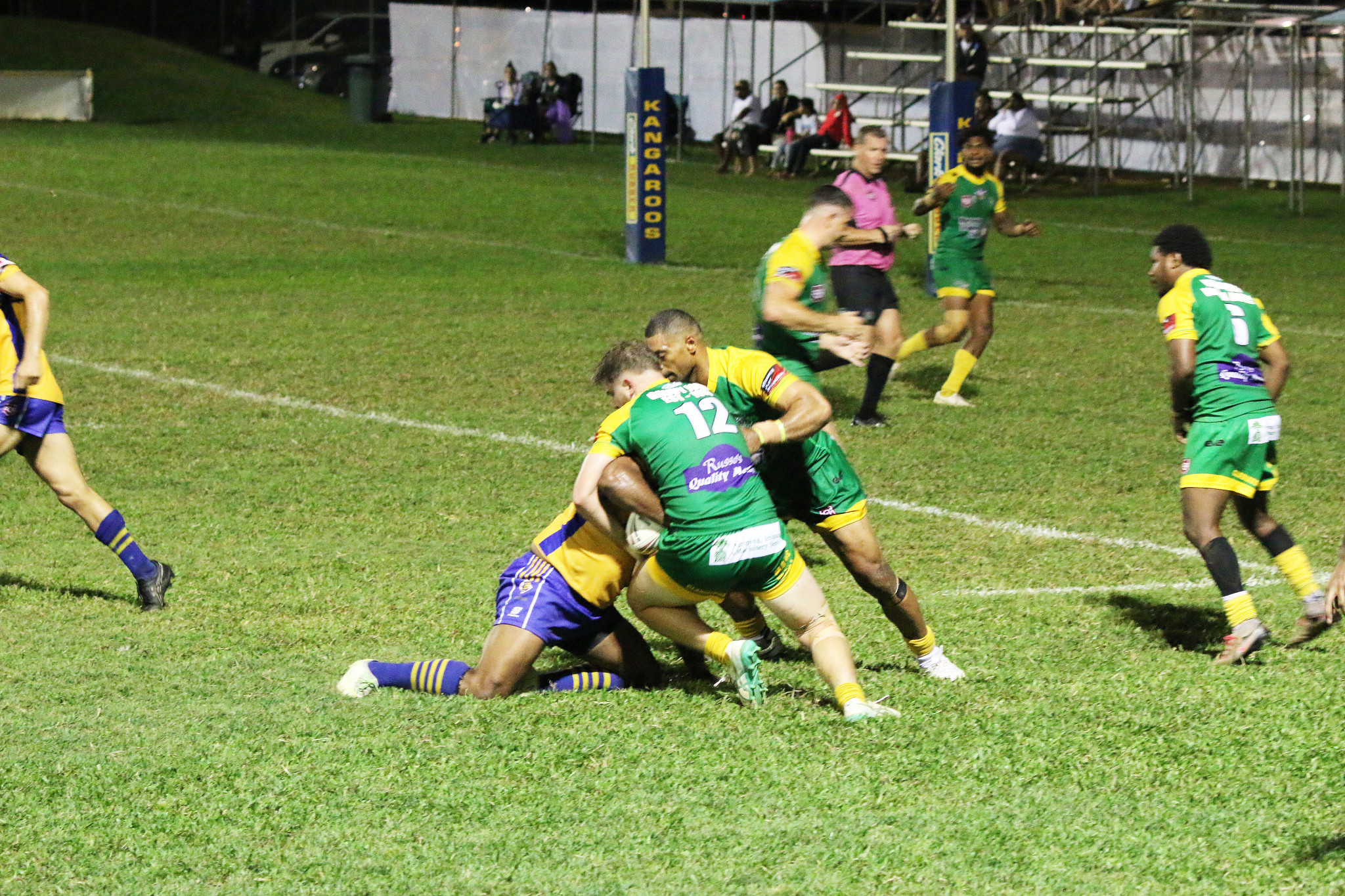 Mareeba’s second-rower Kyle Hastie (12) and centre Aparama Vulavou make a tackle. PHOTO: Rachael Morgan.