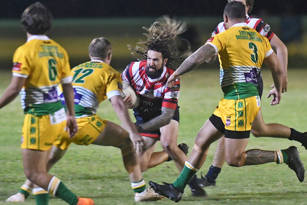 Roosters Brett Power meets the Gladiators defence on Saturday night