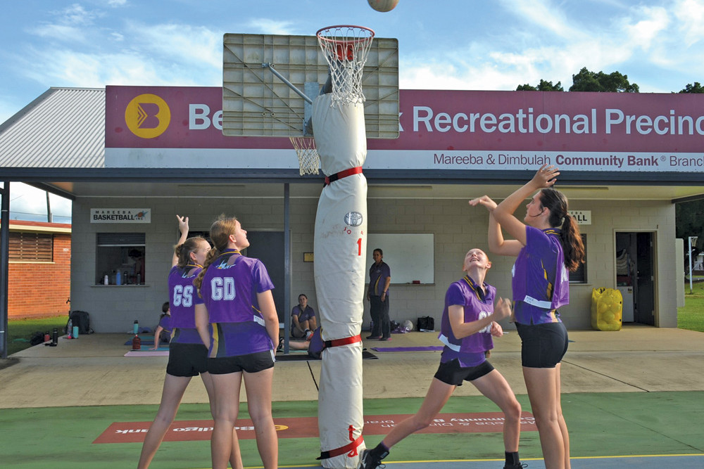 Mareeba netballers Isabella Teasdale, Summer Johnston, Jordan Koljin and Taylah Harris running drills at a recent training session.