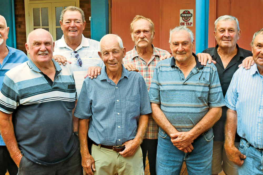 Members of the Atherton Roosters 1971 A Grade premiership side Peter Eales, Kev Shaw, Denis Penshorn, Dave Power, Des Godfrey, John Godfrey, Alan Poggioli and Elio Cantoni all met up at a recent reunion