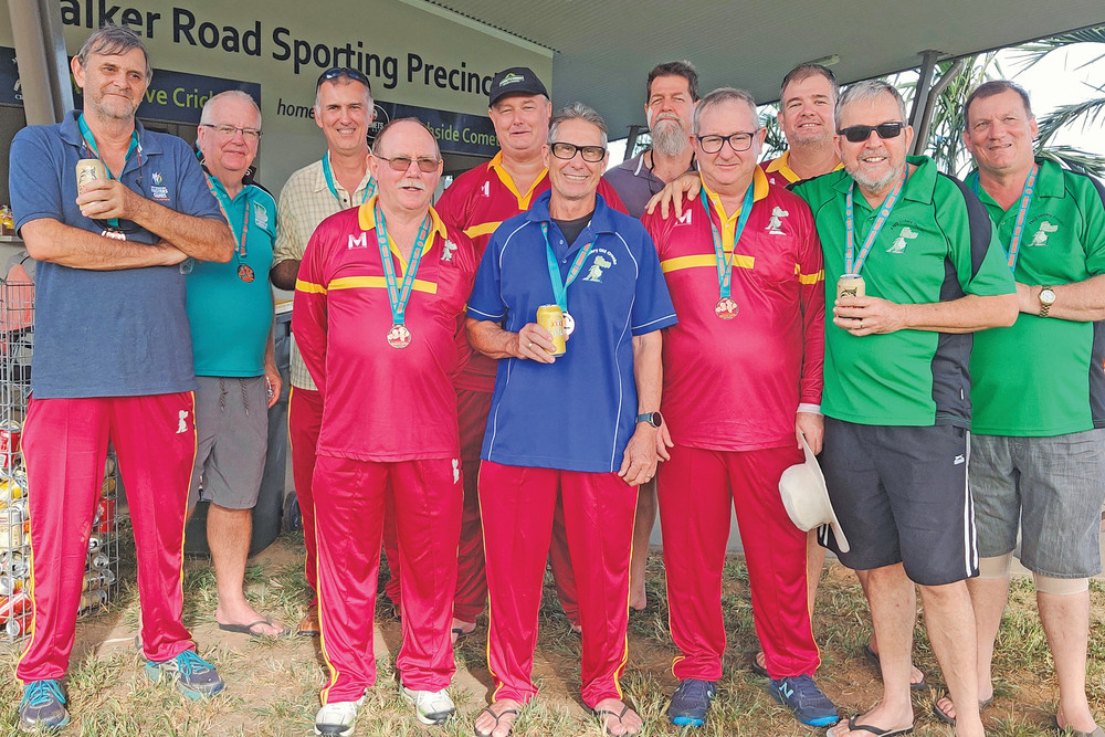 Veterans team Cairns Rotary Crocks in 2021 after they won the bronze medal in the over 50 competitions at the Cairns Masters Games.