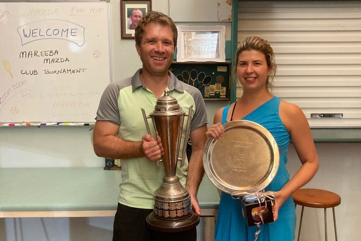 Chris Ellison and Lisa Bertoldo were crowned Mareeba Tennis Club Champions after the Mazda Mitsubishi Tennis Tournament in mid-October