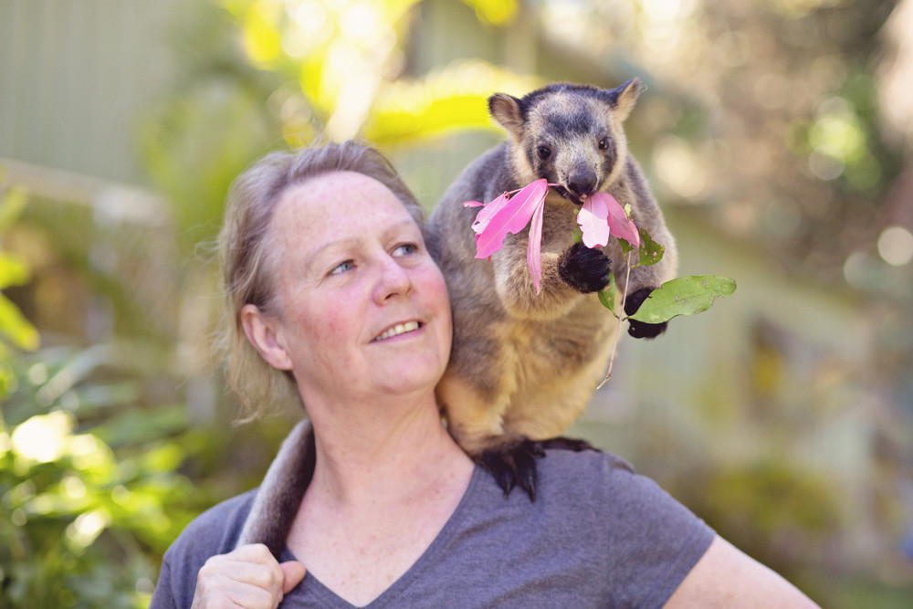 Dr Karen Coombes and Charlie the Lumholtz's tree kangaroo are celebrating Tree Roo Awareness Week this week. Photo by Suzanne Pearson