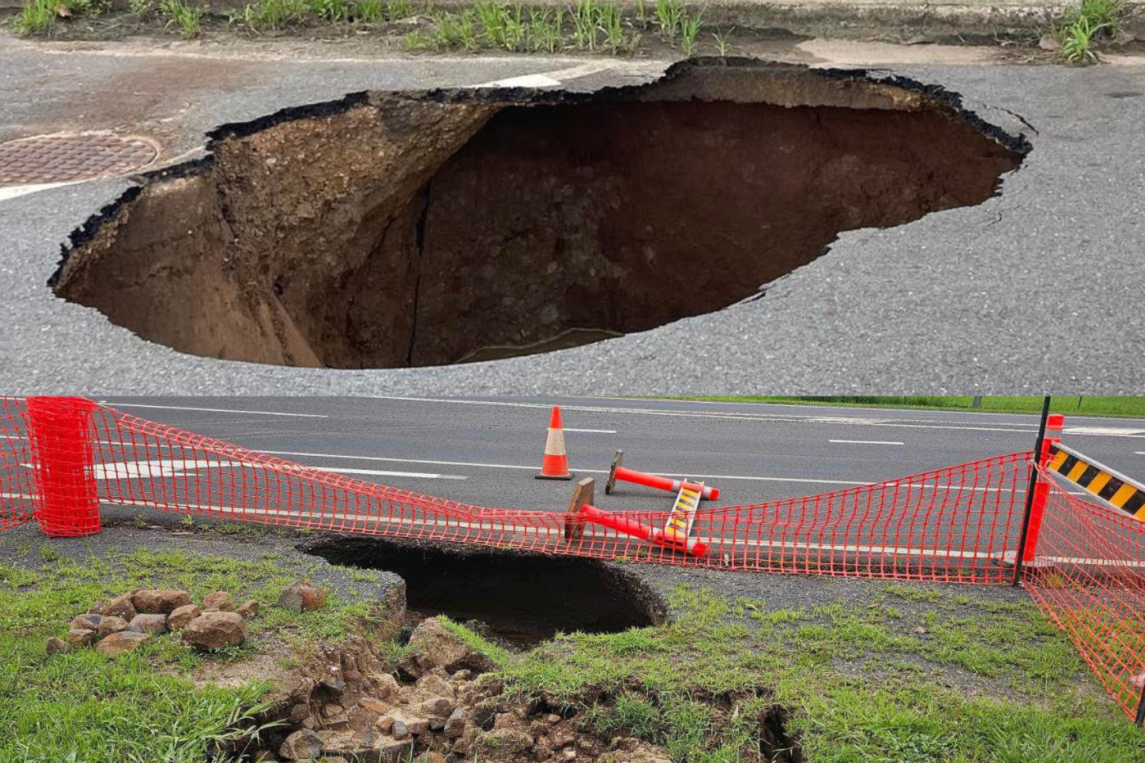 This sinkhole appeared near the Mareeba Hospital and was caused by a break in a sewer main.