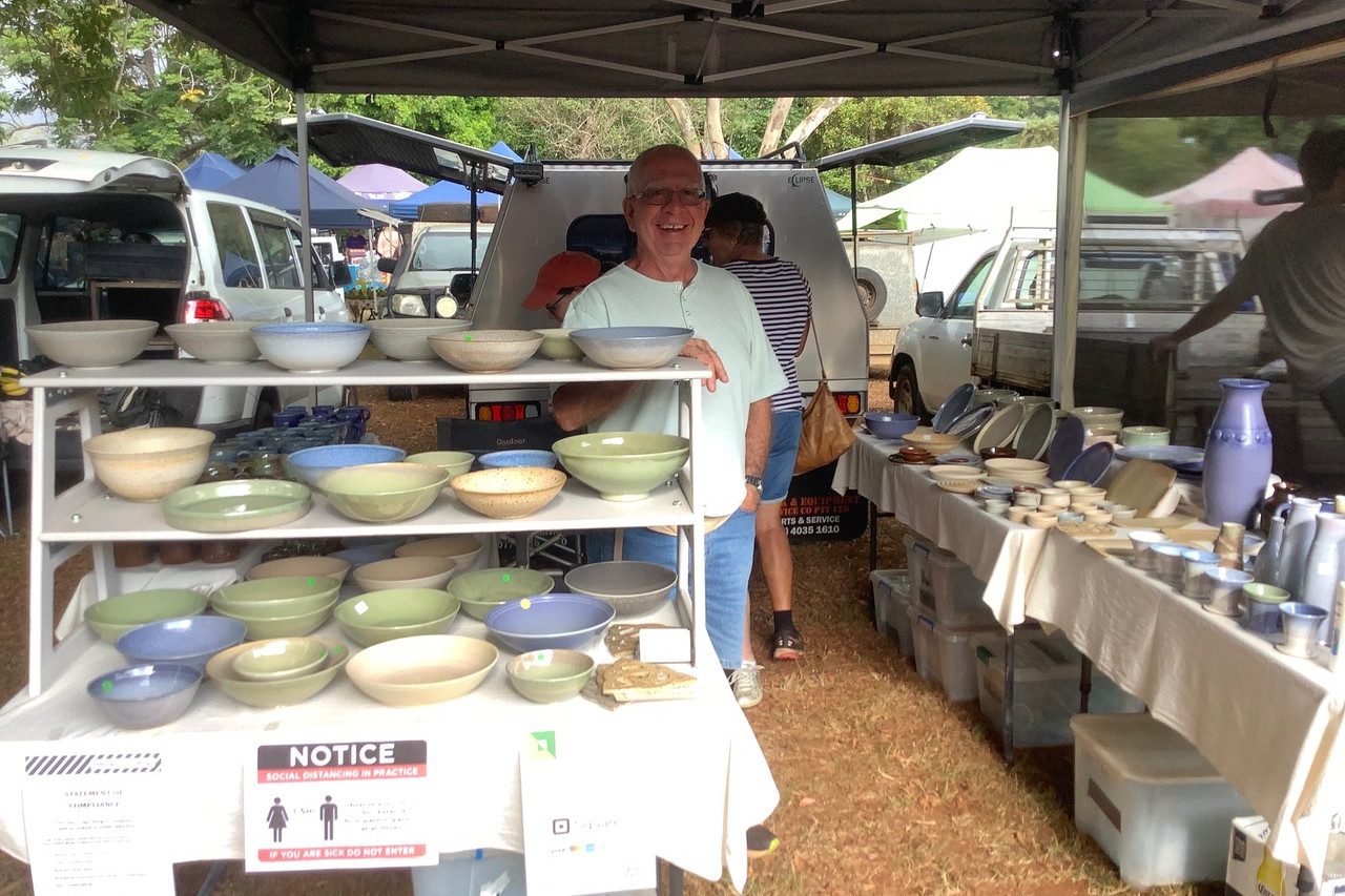 Mike Byrne from Wicklow Pottery at the Yungaburra Markets