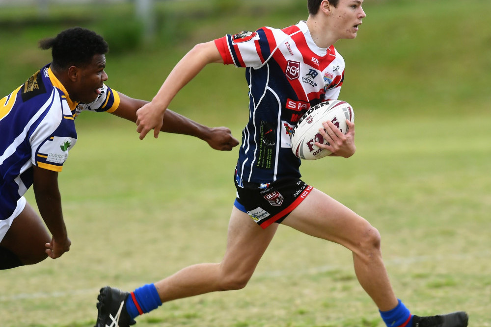Roosters under 18 winger Will Simms charges down field at Edmonton on Saturday.