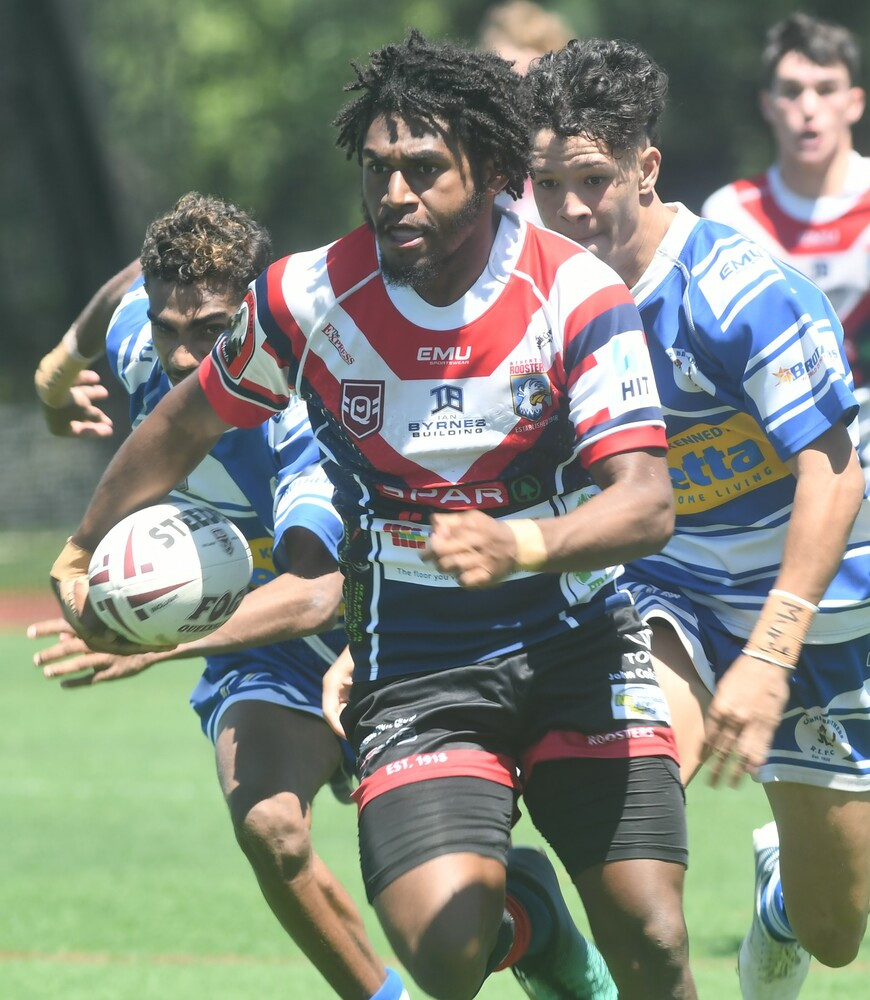 The under 18 Roosters have moved through to the major semi final after their weekend win. Pictured is Roosters under 18 centre, Jonomick Lui.