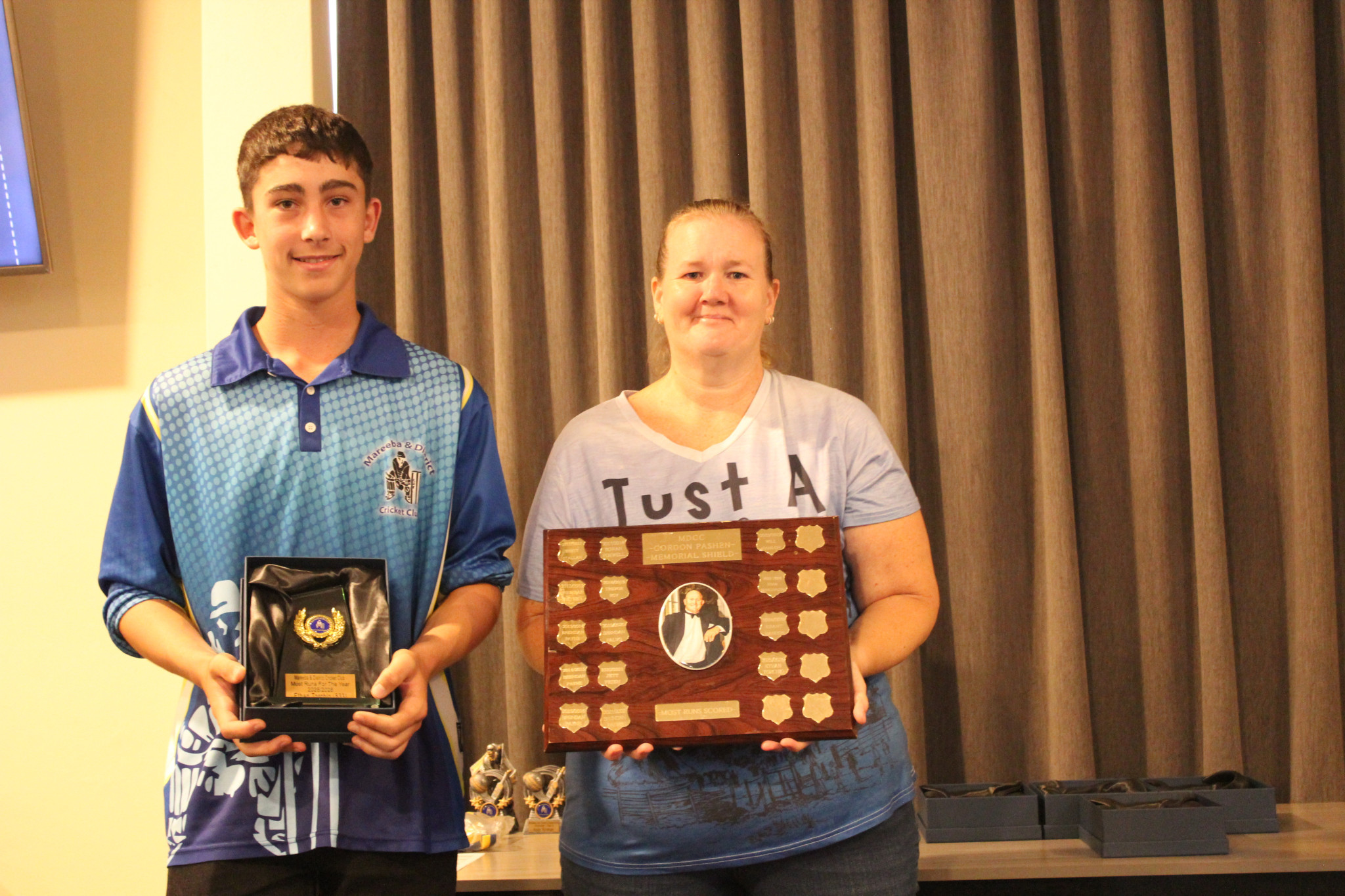 Gordon Pashen Award winner Ethan Torchio with presenter Belinda Pashen.