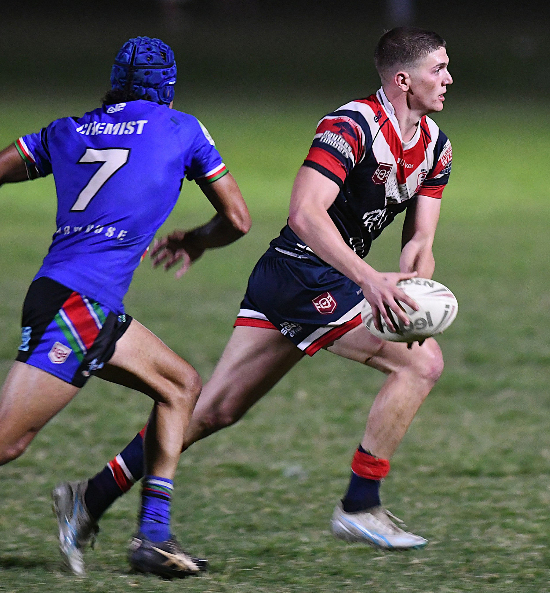Roosters forward Riley Flute in their convincing win against Innisfail at the weekend.