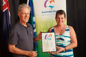 Winner of the Sports Supporter Award Carrie de Brueys and Mayor Rod Marti