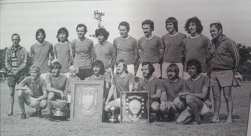 The mighty Stratford side of 1975 went through the season undefeated, knocking up double digit scores with monotonous regularity. Back row from left: Peter Mackail senior (coach), Mick Mehonoshen, Fred Gong, Mirko Tomasich, Silvio Avolio, Kerry Quigg, Ian McCulloch, Gerald Andrejic, Glen Campbell, Nick Brko (manager). Front row from left: Allan Hughes, Kim Laidlaw, Brendan Laidlaw, Dennis Hillen (captain), Mel Evans, Kerry Green, Derek Jones, Warren Flanigan