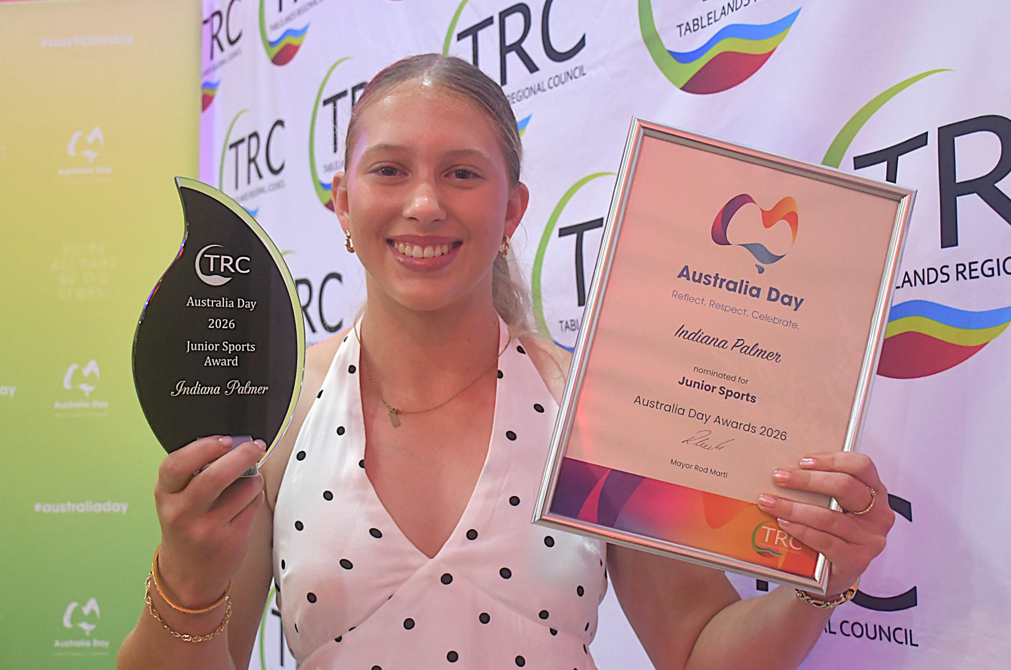 Indiana Palmer was all smiles after winning the Junior Sports Award.