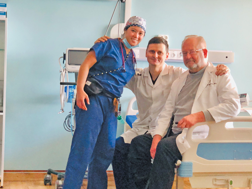Dr Clementine Vo with Ukrainian surgeon Vitali and Dr Bill Novick